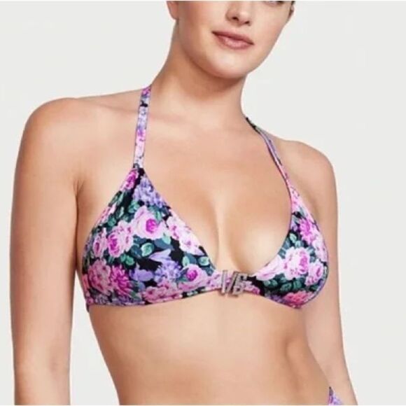 Victoria's Secret Other - Victoria’s Secret Swim VS Shine Hardware Halter Bikini Top in Mixed Floral